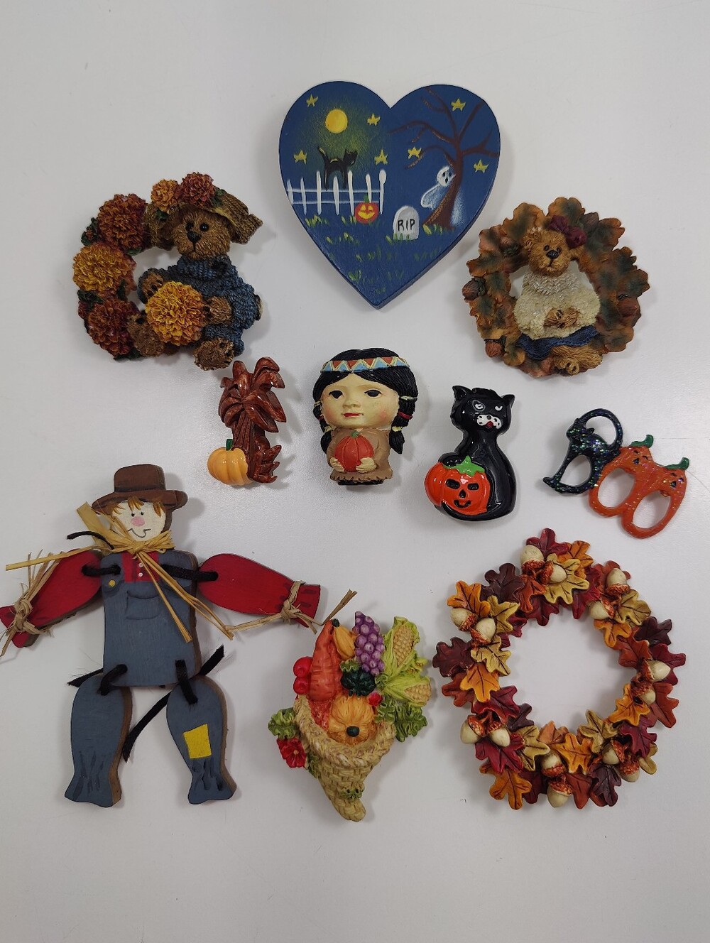 10 Pc Halloween Fall Brooch Pin Lot Boyds Bears S.R. Boerman Wreath Brooches